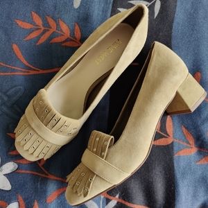 New 🆕 Nine West Suede Leather Fringe Front Low Block Heel Loafer, Size 5